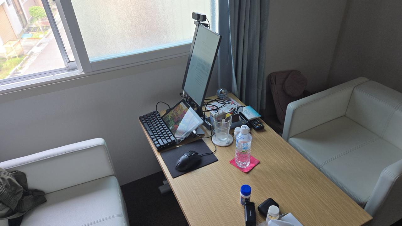 My computer setup on the corner of our table.